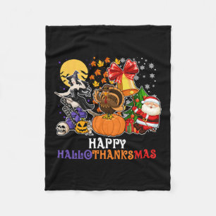 Happy Hallothanksmas Gnome Halloween Thanksgiving  Fleece Blanket