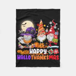Happy Hallothanksmas Gnome Halloween Thanksgiving Fleece Blanket