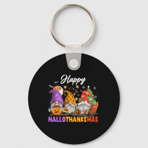 Happy Hallothanksmas Gnome Halloween Thanksgiving Key Ring