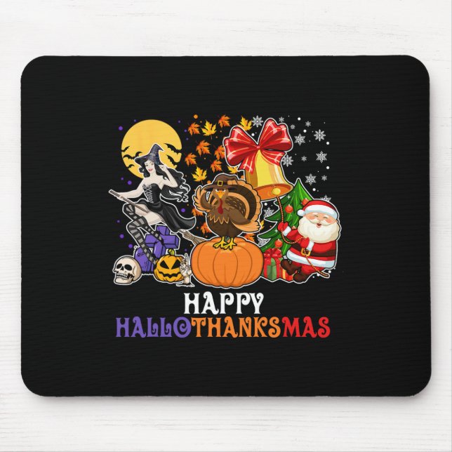 HAPPY HALLOTHANKSMAS GNOME Halloween Thanksgiving  Mouse Mat (Front)