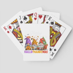 Happy Hallothanksmas Gnome Halloween Thanksgiving Playing Cards