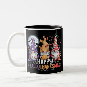 Happy HalloThanksMas Gnomes Halloween Christmas Two-Tone Coffee Mug