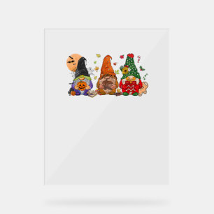 Happy Hallothanksmas Gnomes Halloween Thanksgiving Acrylic Sign