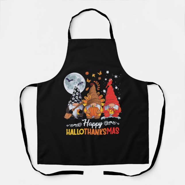 Happy Hallothanksmas Gnomes Halloween Thanksgiving Apron (Front)