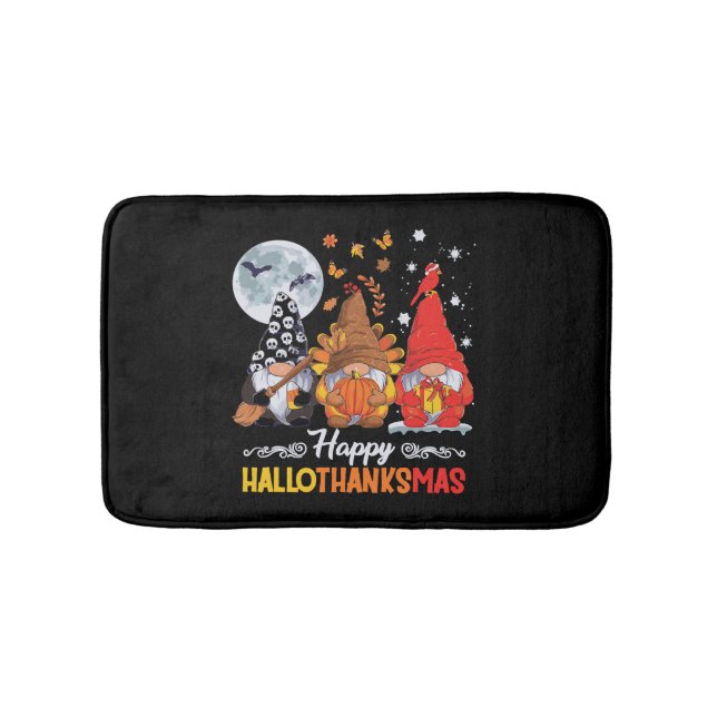 Happy Hallothanksmas Gnomes Halloween Thanksgiving Bath Mat (Front)
