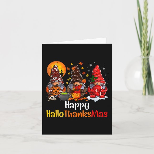 Happy Hallothanksmas Gnomes Halloween Thanksgiving Card (Front)