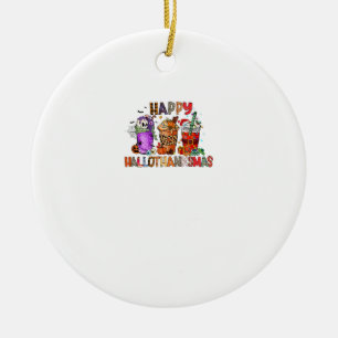 Happy Hallothanksmas Gnomes Halloween Thanksgiving Ceramic Tree Decoration