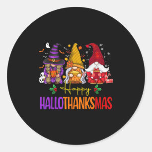 Happy Hallothanksmas Gnomes Halloween Thanksgiving Classic Round Sticker