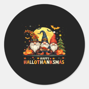 Happy Hallothanksmas Gnomes Halloween Thanksgiving Classic Round Sticker