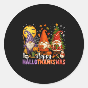 Happy Hallothanksmas Gnomes Halloween Thanksgiving Classic Round Sticker