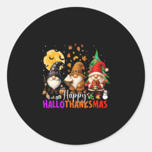 Happy Hallothanksmas Gnomes Halloween Thanksgiving Classic Round Sticker