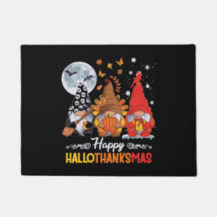 Happy Hallothanksmas Gnomes Halloween Thanksgiving Doormat