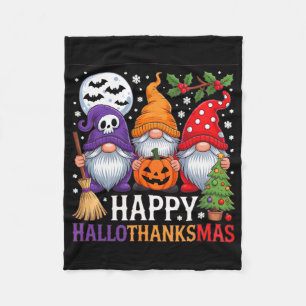 Happy Hallothanksmas Gnomes Halloween Thanksgiving Fleece Blanket