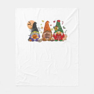 Happy Hallothanksmas Gnomes Halloween Thanksgiving Fleece Blanket