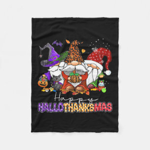 Happy Hallothanksmas Gnomes Halloween Thanksgiving Fleece Blanket