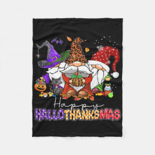 Happy Hallothanksmas Gnomes Halloween Thanksgiving Fleece Blanket