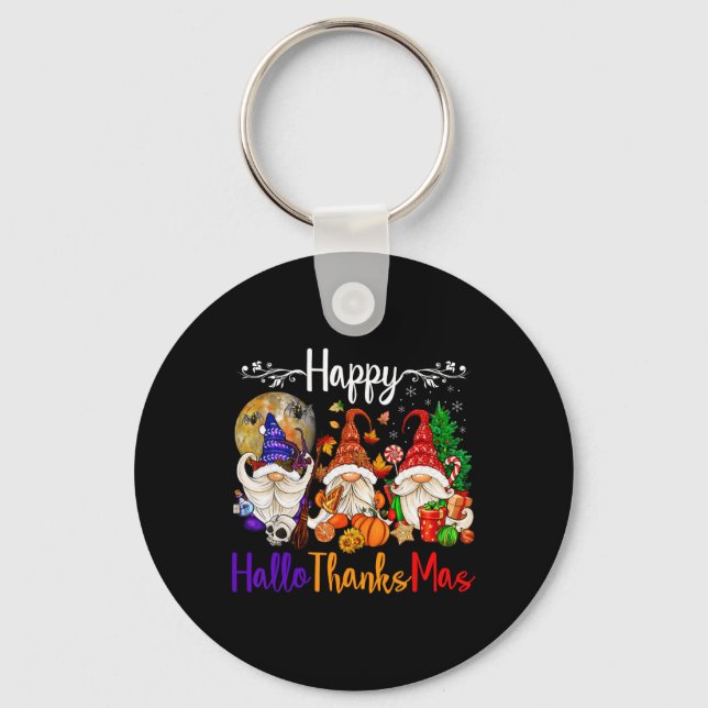 Happy Hallothanksmas Gnomes Halloween Thanksgiving Key Ring (Front)