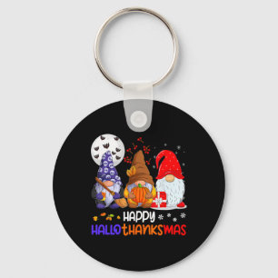 Happy Hallothanksmas Gnomes Halloween Thanksgiving Key Ring