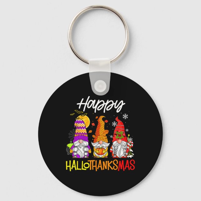 Happy Hallothanksmas Gnomes Halloween Thanksgiving Key Ring (Front)