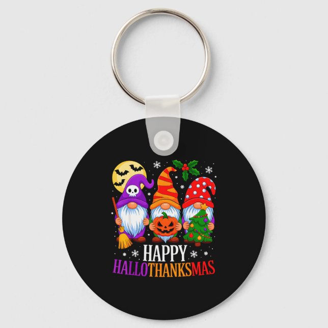 Happy Hallothanksmas Gnomes Halloween Thanksgiving Key Ring (Front)
