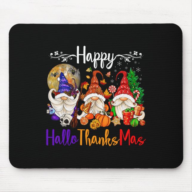 Happy Hallothanksmas Gnomes Halloween Thanksgiving Mouse Mat (Front)