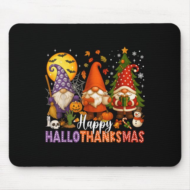 Happy Hallothanksmas Gnomes Halloween Thanksgiving Mouse Mat (Front)