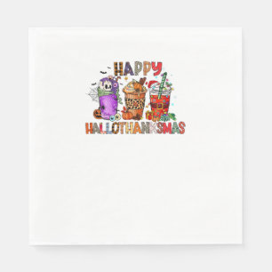 Happy Hallothanksmas Gnomes Halloween Thanksgiving Napkin