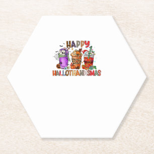 Happy Hallothanksmas Gnomes Halloween Thanksgiving Paper Coaster