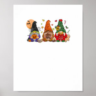 Happy Hallothanksmas Gnomes Halloween Thanksgiving Poster