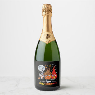 Happy Hallothanksmas Gnomes Halloween Thanksgiving Sparkling Wine Label