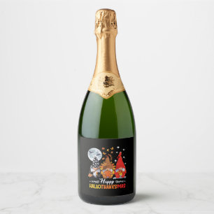 Happy Hallothanksmas Gnomes Halloween Thanksgiving Sparkling Wine Label