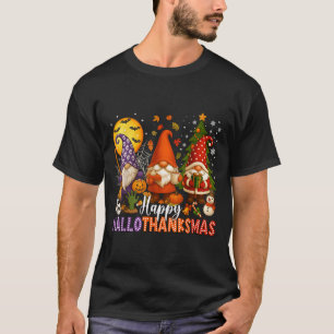 Happy Hallothanksmas Gnomes Halloween Thanksgiving T-Shirt