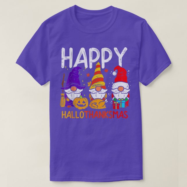 Happy Hallothanksmas Gnomes Halloween Thanksgiving T-Shirt (Design Front)