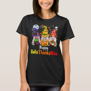 Happy Hallothanksmas Gnomes Halloween Thanksgiving T-Shirt