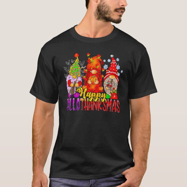 Happy Hallothanksmas Gnomes Halloween Thanksgiving T-Shirt (Front)