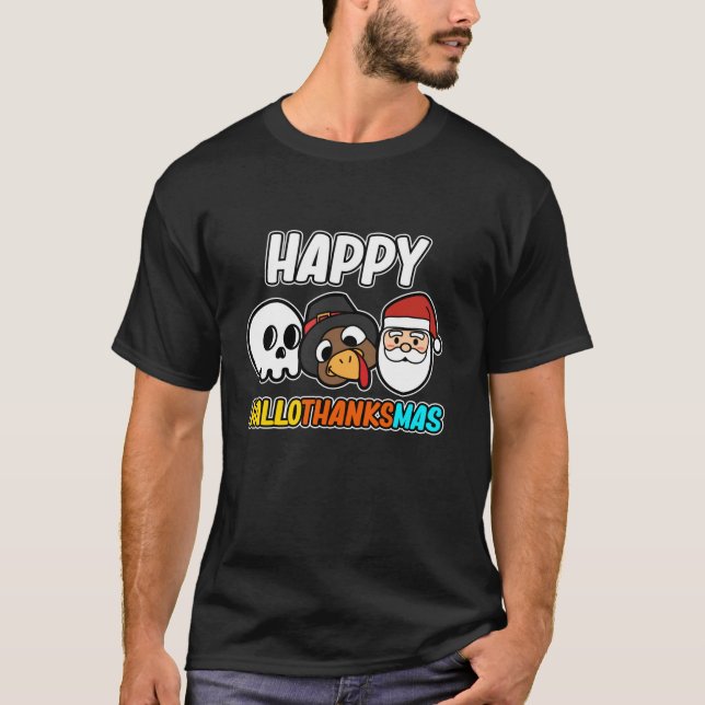 Happy Hallothanksmas Gnomes Halloween Thanksgiving T-Shirt (Front)