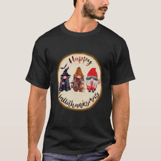 happy hallothanksmas gnomes halloween thanksgiving T-Shirt