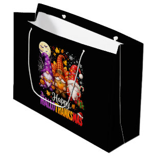 Happy HalloThanksMas Gnomes Large Gift Bag