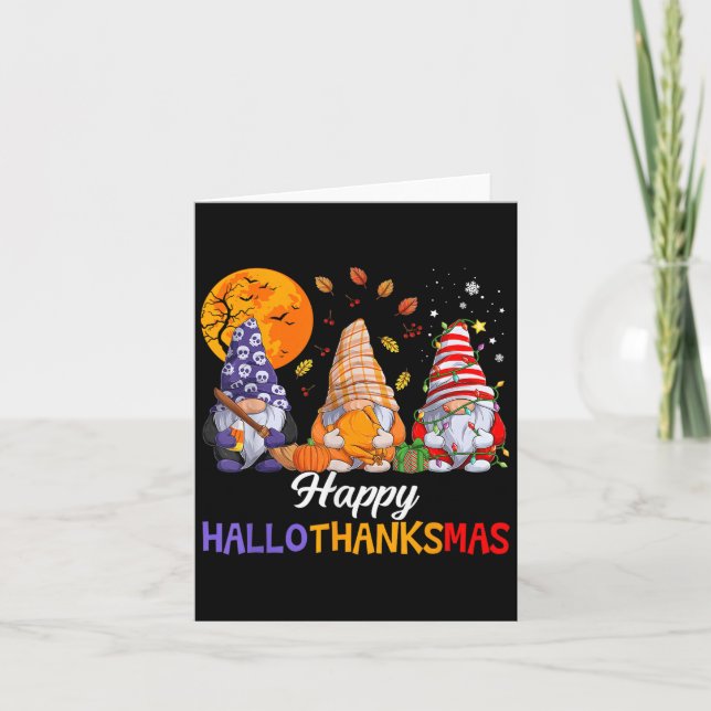 Happy Hallothanksmas Gnomes Lover Halloween Merry  Card (Front)