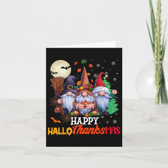 Happy Hallothanksmas Gnomes Lover Halloween Merry  Card (Front)