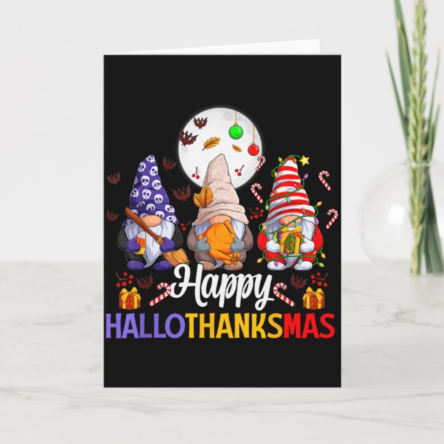 Happy Hallothanksmas Gnomes Lover Halloween Merry  Card (Front)