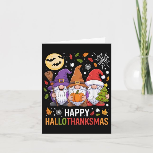 Happy Hallothanksmas Gnomes Lover Halloween Merry  Card (Front)