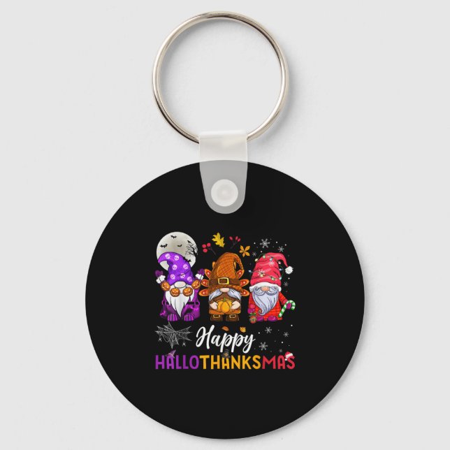 Happy Hallothanksmas Gnomes Lover Halloween Merry  Key Ring (Front)