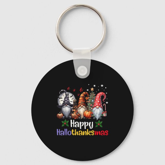 Happy Hallothanksmas Gnomes Lover Halloween Merry  Key Ring (Front)