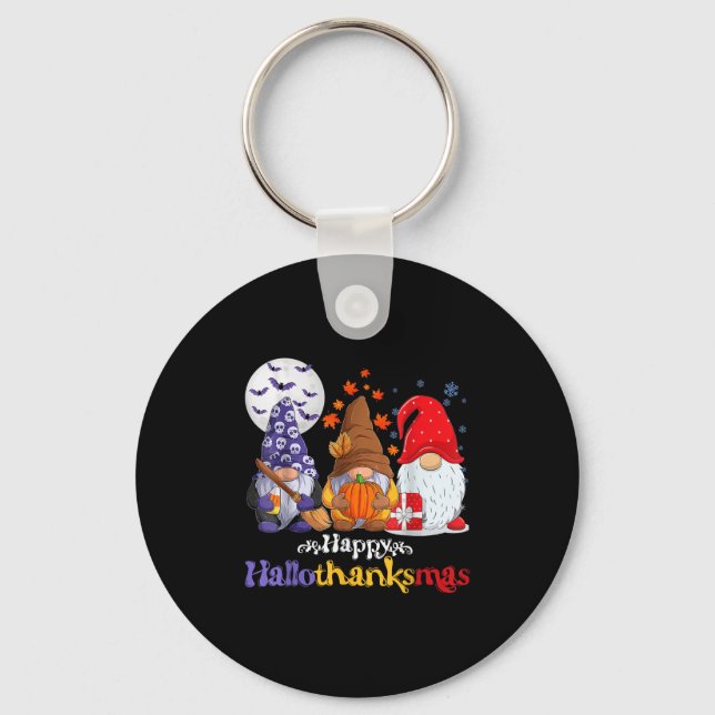 Happy Hallothanksmas Gnomes Lover Halloween Merry  Key Ring (Front)
