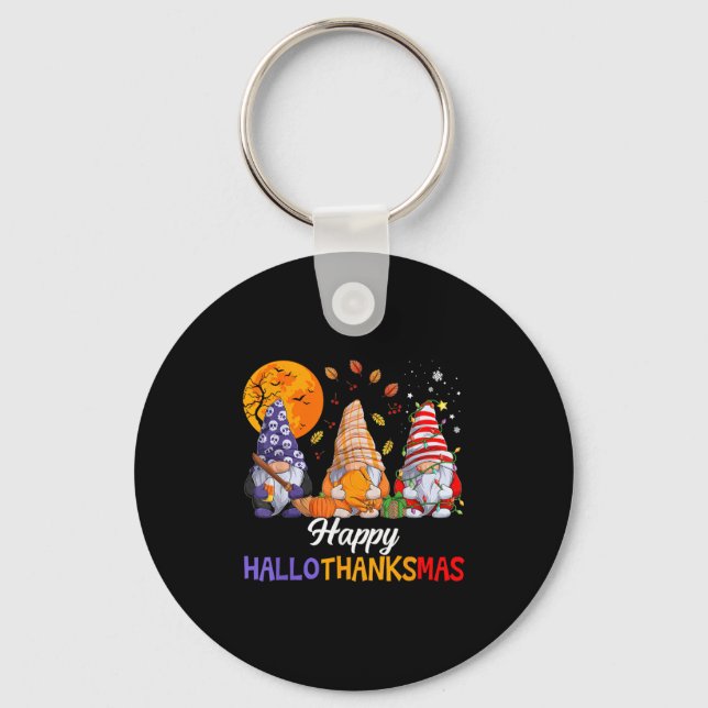 Happy Hallothanksmas Gnomes Lover Halloween Merry  Key Ring (Front)