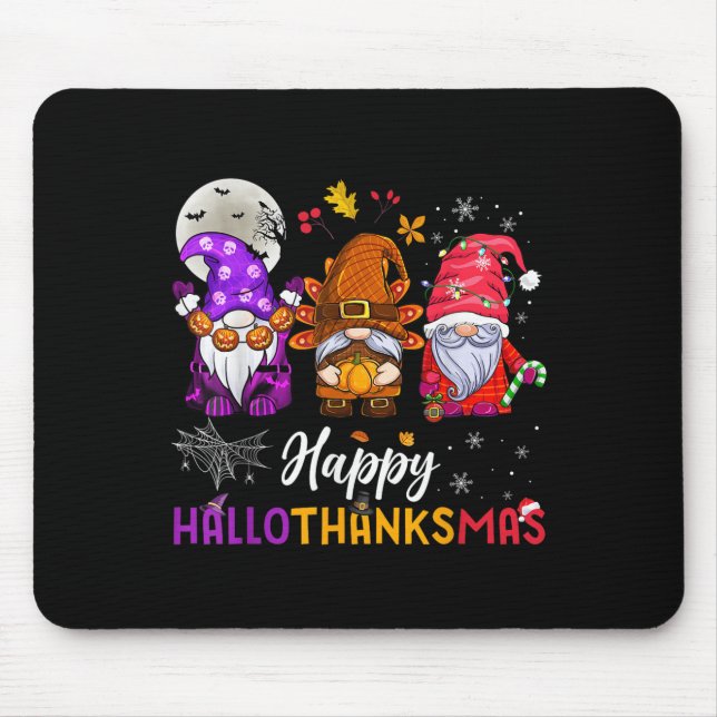 Happy Hallothanksmas Gnomes Lover Halloween Merry  Mouse Mat (Front)