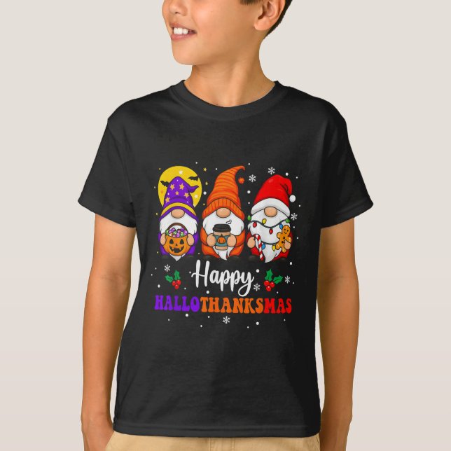 Happy Hallothanksmas Gnomes Lover Halloween Merry  T-Shirt (Front)