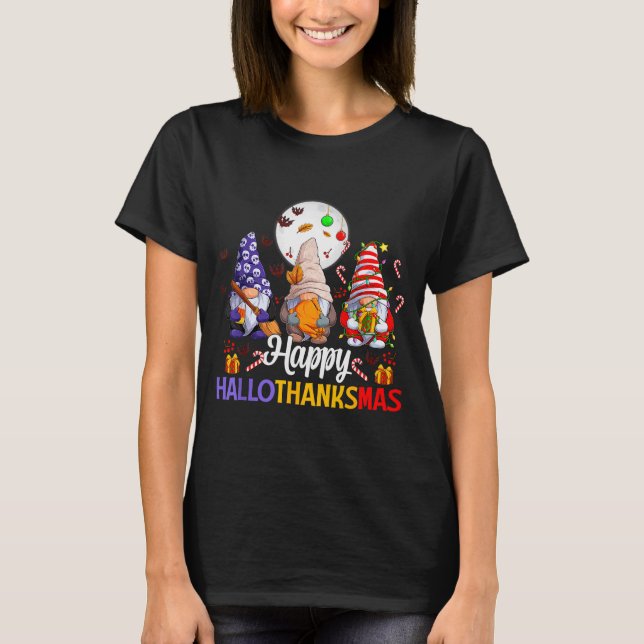 Happy Hallothanksmas Gnomes Lover Halloween Merry  T-Shirt (Front)