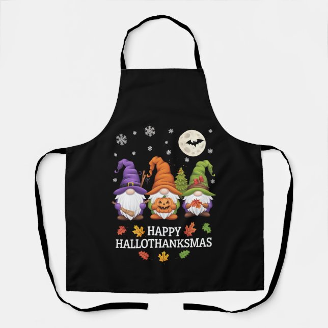 Happy Hallothanksmas Gnomes Lover Halloween Xmas Apron (Front)